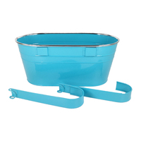 Pot Bunga Gantung Logam Turquoise dengan Pengait, Pot Bunga Balkon Oval dengan Cetakan Karangan Bunga