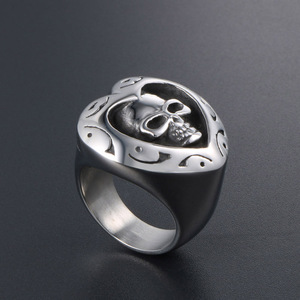 Heart Skull <b>Ring</b> <b>Titanium</b> Steel Men's Halloween Jewelry SA496 - Product Image 2