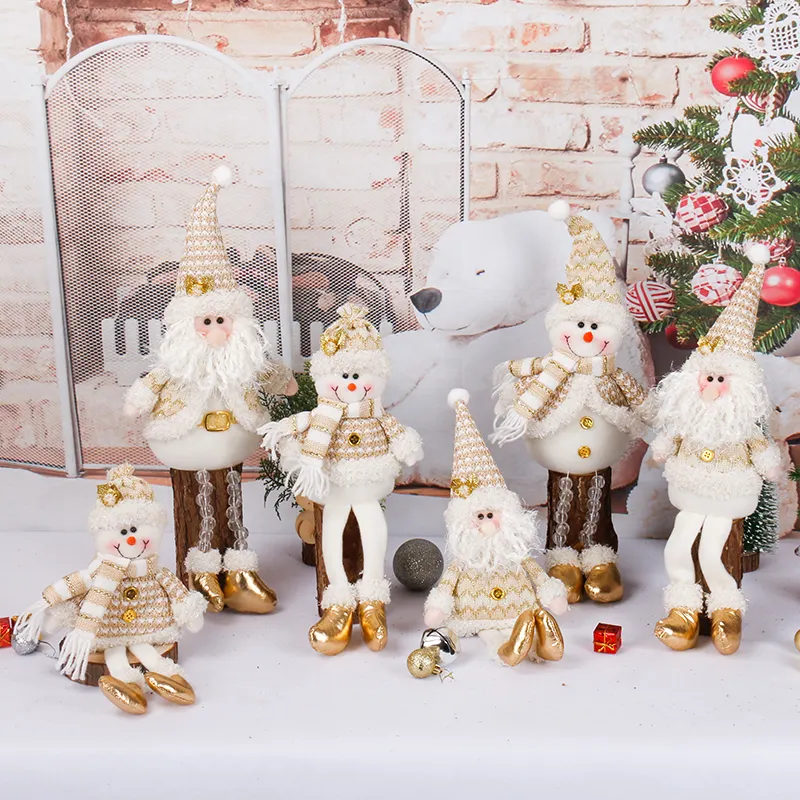 Christmas Desk Decoration Indoor Santa Claus Standing Doll beads Legs Plush Snowman Christmas Doll