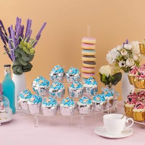 Rak Penyimpanan dan Pajangan Parfum serta Tempat Cupcake 3 Tingkat Setengah Lingkaran Akrilik Ekstrusi Transparan - Product Image 4