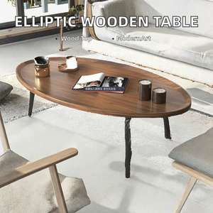 Modern Oval Wooden <b>Coffee</b> <b>Table</b> With Iron <b>Legs</b> Midcentury Design Living Room Furniture Handmade - Product Image 2