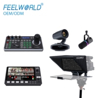 Kit Completo de Transmisión en Vivo FEELWORLD: Cámara 4K10X, Mezclador L4, Teleprompter TP16, Controlador KBC20, Micrófono PM1