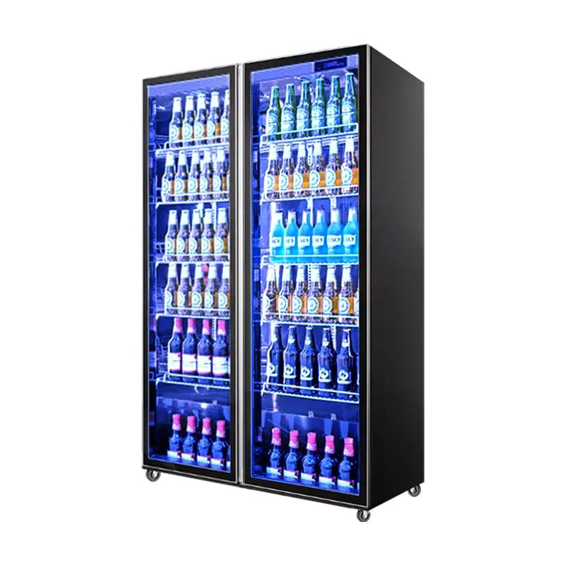 Commercial 900L display freezer 2 door refrigerator beverage Display Cooler / standing showcase freezer