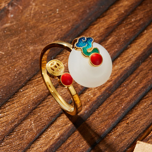 Auspicious Cloud Pattern Open Ring Imitation Jade Enamel Unisex Jewelry Gift Index Finger Style - Product Image 4