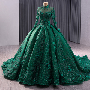 Vestido de Invitada de Boda Largo Clásico, Vestido de Gala de Organza con Cuello Alto, Lentejuelas y Cintas, Rsm231084B - Product Image 6