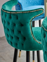 Chaise de bar à café bleu moderne à dossier boutonné Tabourets de bar de luxe avec dossier Chaise de bar haute en velours pour salon