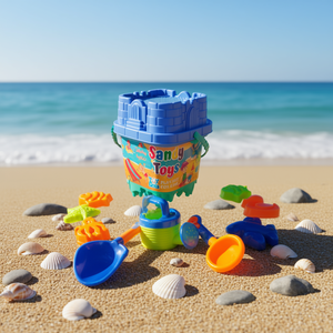 Ensemble de jouets de plage en plastique pour enfants avec seau, pelle et moules d'animaux marins dans un sac en filet - Product Image 2