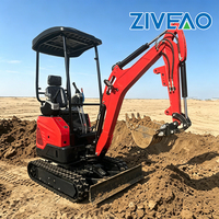 ZIVEAO Excavator Mini Berukuran Kecil dengan Silinder Hidrolik, Aksesoris Bucket, Excavator Multifungsi untuk Kebun, Excavator Mobile