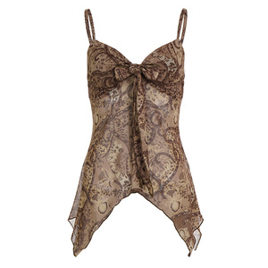 Camisola Peplum de Punto Ecológica para Mujer, con Estampado Floral, Bloques de Color Retro, Malla, Cintura Alta, Control de Abdomen - Product Image 6