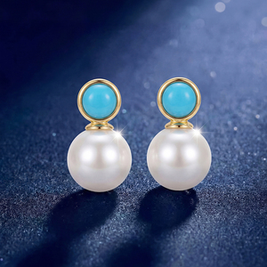 S925 <b>Silver</b> 18K Gold Plated Turquoise Pearl Drop Earrings Elegant Gemstone Dangle <b>Stud</b> Earrings Jewelry Gift for Women Girls - Product Image 4