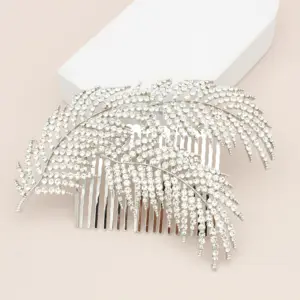 Jachon NEW Silver Decorative Crystal Leaf Hair Piece for Wedding Hair Comb Rhinestones Bridal Hair Accessories for Women