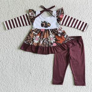 RTS NO MOQ ชุดลายดอกปักฟักทองสำหรับเด็กผู้หญิงวัยหัดเดินขายส่ง - Product Image 1