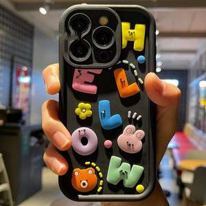 Cover per iPhone 16 15 14 13 12 Pro Max in Silicone Personalizzata con Lettere Graffiti 3D Stile Street Fashion - Novità 2025 - Product Image 1