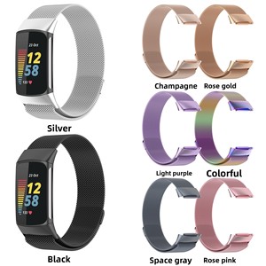 Bracelet de luxe en acier inoxydable pour <span class=keywords><strong>Fitbit</strong></span> <span class=keywords><strong>Charge</strong></span> 6 <span class=keywords><strong>5</strong></span> Sangle magnétique à boucle milanaise - Product Image 2