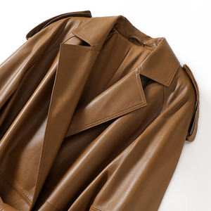 Veste en cuir véritable 5171, en peau de mouton cirée, manches raglan, extra longue, veste coupe-vent à lacets - Product Image 5