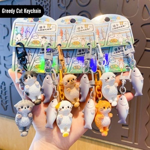 Nouvel Arrivage Porte-clés en résine à clipser motif <span class=keywords><strong>petit</strong></span> couple gourmand, chaton de dessin animé mignon mangeant du poisson, pendentif de sac à dos, Vente en gros - Product Image 2