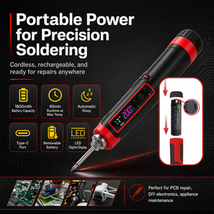 Kit de <span class=keywords><strong>fer</strong></span> à <span class=keywords><strong>souder</strong></span> sans fil rechargeable USB-C avec affichage numérique LED et température réglable - Product Image 2