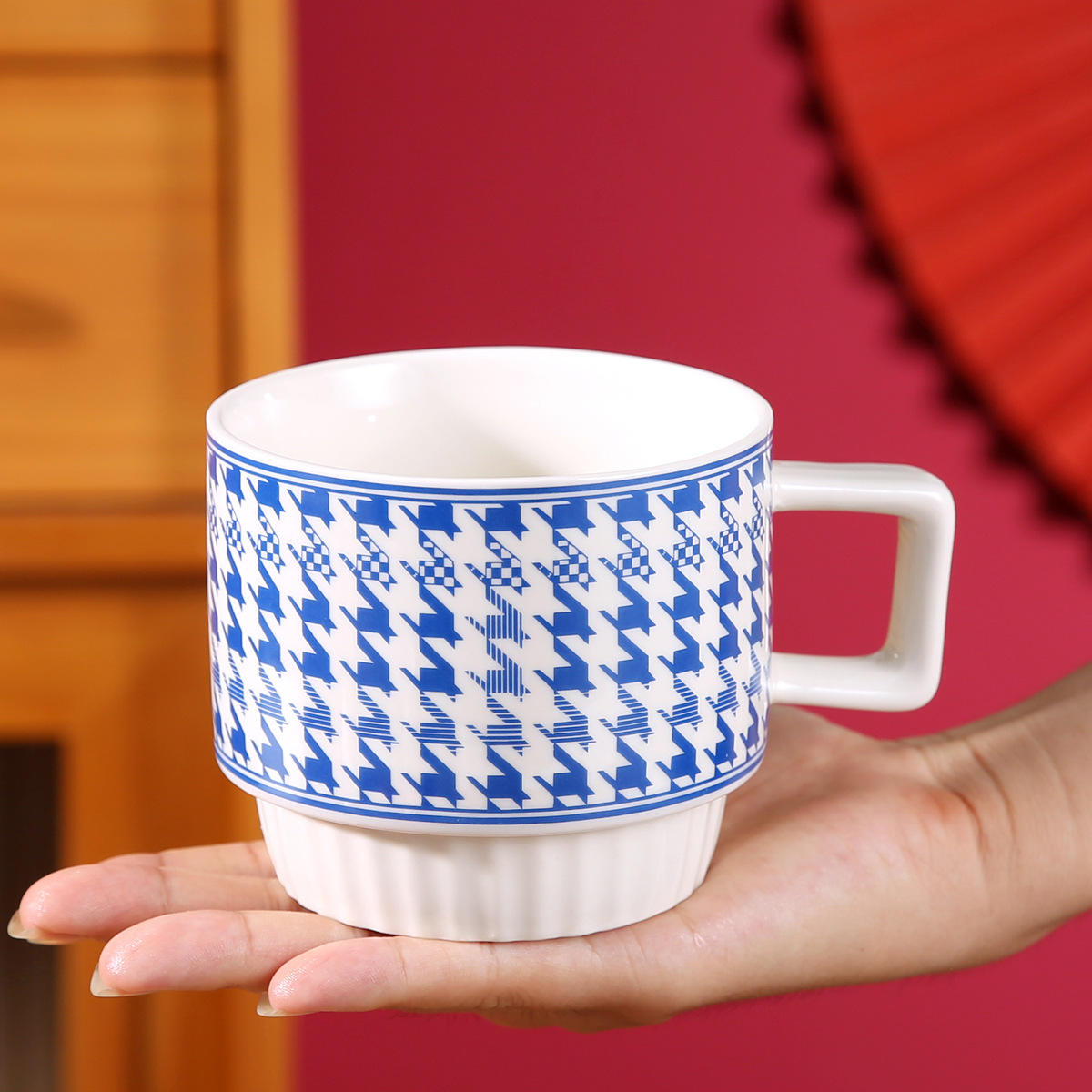 ถ้วยซ้อนลายฟันสุนัขสีฟ้าถ้วยเดียว