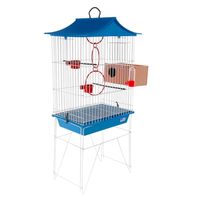 Volière suspendue pour oiseaux avec toit en tuiles, nichoir en bois, jouets interactifs en forme d'anneaux pour petits perroquets et oiseaux chanteurs
