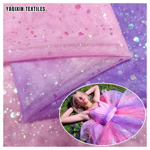 TH706-8# Pink Purple Dream Knit Tie Dyed Style Fabric Glitters Sparkles Bridal Tulle Mesh Lace Fabric with Gradient Colors