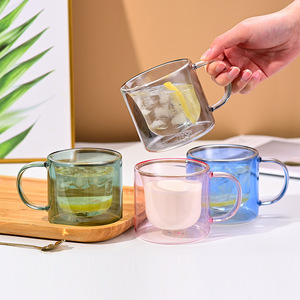 Tùy chỉnh đôi tường cách điện cốc cà phê thủy tinh màu chén trà 200ml thủy tinh borosilicate <span class=keywords><strong>Mug</strong></span> với xử lý - Product Image 2