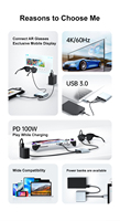 Adaptor Pengisian Daya Kacamata AR 4 in 1, 2 Port Tipe C Keluaran USB 3.0 PD 100W 4K 60Hz 5Gbps USB Hub untuk Konsol Genggam, Ponsel, Tablet, PC