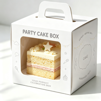 Boîte à gâteau portable en carton violet lavande avec fenêtre transparente en PVC, logo personnalisé, finition mate et poignée