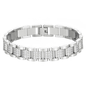 Bracelet à maillons vintage en acier inoxydable incrusté de zircon, style hip-hop, pour homme, vente en gros - Product Image 4