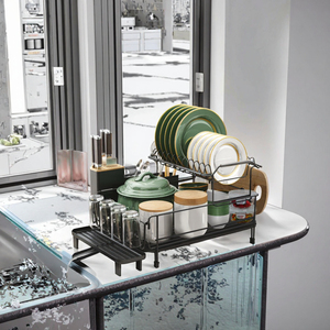 High Quality Metal Double Tier Non-Folding Floor Type Kitchen <b>Dish</b> Drying <b>Rack</b> Storage Holders & <b>Racks</b> - Product Image 3