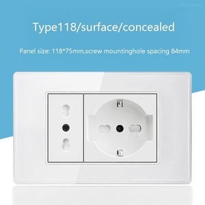 Prise murale double USB type C en verre trempé, norme allemande, avec interrupteur et trois prises de courant - Product Image 5