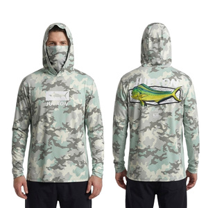 Sweat à capuche de pêche pour <span class=keywords><strong>homme</strong></span> grande taille avec <span class=keywords><strong>masque</strong></span> intégré, imprimé par sublimation motif camouflage menthe et illustration Mahi Mahi, imperméable et respirant 100% - Product Image 1