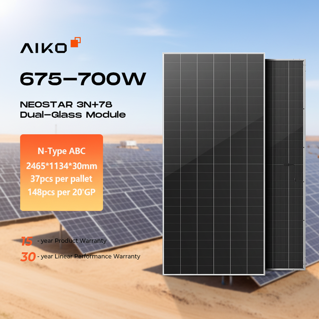 Aiko Solar Panel High Power 670W 680W 690W 700W Bifacial Monocrystalline Solar Panel for Home