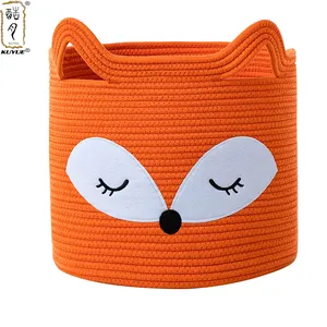 Kuyue cesta de lavanderia de algodão, corda de armazenamento com gato bonito design de animal lavanderia cesta organizador