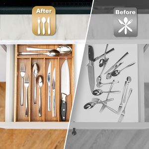 Organizador de Cajones de Madera de Acacia Resistente, Bandeja de Almacenamiento de Utensilios de Cocina Impermeable - Product Image 2