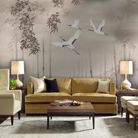 Grande Tela Murale in Stile Chinoiserie con Motivi Auspiciosi, Impermeabile, Stampata UV, Ecologica, ad Alta Definizione, Senza Cuciture