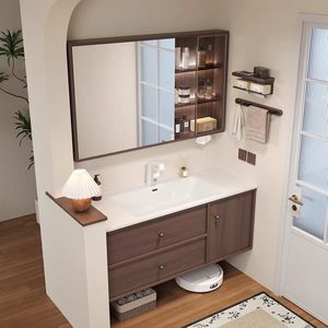 Nouvelle armoire de salle de bain intelligente en bois massif avec lavabo intégré en céramique au toucher doux - Product Image 6