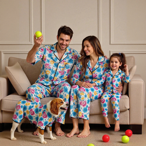 Joymay Custom Fashion Designer Hunde pyjamas Luxuriöser Druck Bequeme atmungsaktive Polyester-Haustier kleidung mit der Übereinstimmung des Besitzers - Product Image 4