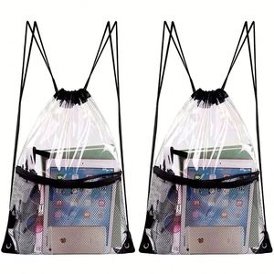 Inexpensive Custom Printed PVC <b>Drawstring</b> <b>Backpack</b> - Large Capacity, Waterproof, Mesh Pocket, Zipper Closure, Business - Product Image 2