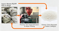 Machine d'extrusion de recyclage de film PE PP en deux étapes avec une capacité de 100 kg/h pour les sacs en plastique et les films agricoles