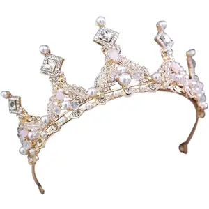 Thời Trang Cô Gái Tiara Vương Miện Thạch Anh Pageant Coronet Tính Khí Công Chúa Quà Tặng Sinh Nhật Pha Lê Dệt Vuông Glass Crown