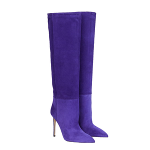 รองเท้าบูตยาวถึงเข่าของผู้หญิงหนังนิ่มสีล้วนทันสมัยรองเท้าส้นสูงหัวแหลมรองเท้าบูทแฟชั่นพร้อมรองเท้าสลิปออนส่วนบนตรง - Product Image 3