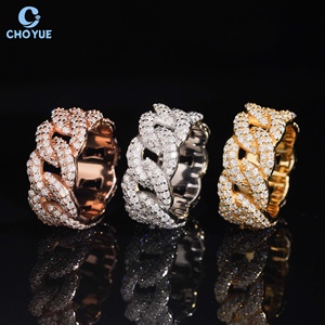 Anillo de cóctel de moissanita de lujo, chapado en oro de 18 quilates, engaste pavé, corte brillante redondo, geométrico, joyería de fiesta para mujer - Product Image 1