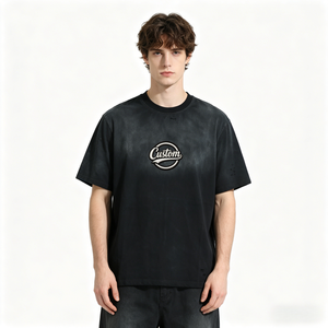 T-shirt à manches courtes surdimensionné avec logo personnalisé, pour homme, 100% coton jersey, col rond, design délavé au soleil, décontracté - Product Image 1