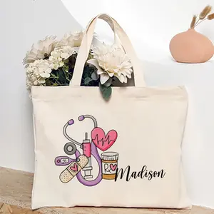 Sac à bandoulière en toile personnalisé pour stéthoscope, motif cœur, pour femme, idéal pour le voyage, avec nom personnalisé, pour médecin - Product Image 2