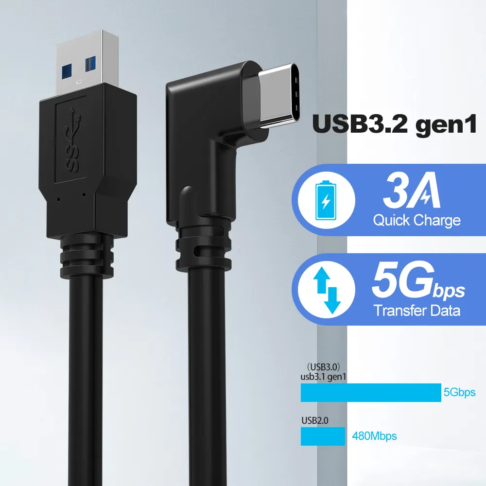 โทรศัพท์อุปกรณ์เสริมสาย Usb 16ft 5Gbps ชนิด C มุมขวา3.2 Gen1 USB C สำหรับ VR Quest HD VR Link