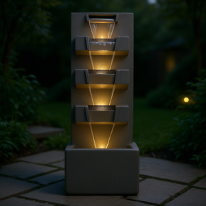 Fuente de agua moderna de hormigón de 39.3 pulgadas de altura con luces LED para decoración del hogar y jardín - Product Image 2