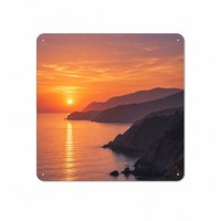 Peinture sur panneau en aluminium Paysage océanique au coucher du soleil Décoration murale en métal Impression artistique en aluminium Carré 20 cm