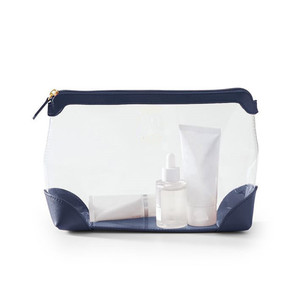 Transparent PVC cosmetic bag/<b>storage</b> bag, minimalist style, clutch zipper bag, leather patchwork <b>toiletry</b> bag. - Product Image 5