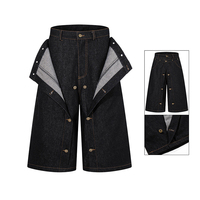 Pantalon court en jean tendance pour homme, coupe droite ample, style urbain unique, boutonné, longueur trois-quarts