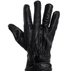 Gants de conduite unisexes en cuir noir, à doigts entiers, toutes saisons, en cuir véritable noir, compatibles avec les écrans tactiles - Product Image 1